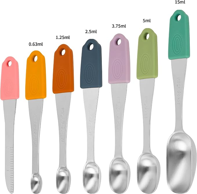Magnetic Measuring Cups and Spoons Set 14, Stainless Steel Measuring Cups and Spoons Set for Dry & Liquid, Heavy Duty Metric Measuring cups & Spoons with Leveler for Baking & Cooking, Color