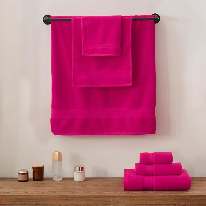 COZYART Luxury Bath Towel Set 6 Pcs, Hot Pink 100% Turkish Cotton 650 GSM | OEKO-Tex 100 Certified Zero Twist Ring Spun, Soft Absorbent Quick Dry, Plush Fluffy, Breathable Hotel Quality for Daily Use