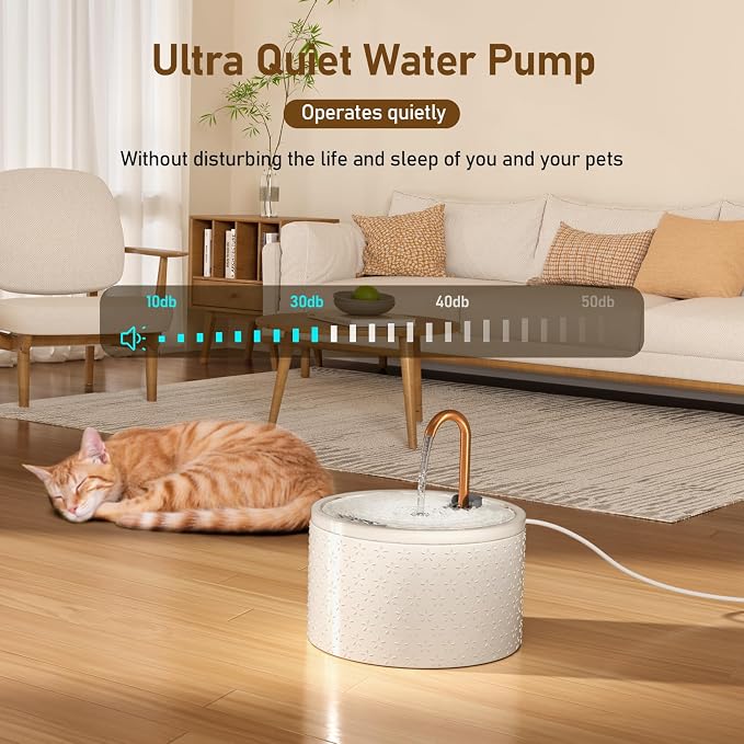 DOOOB Ceramic Cat Water Fountain, 2.1L/71oz Cat Fountain, Automatic Ceramic Water Fountain for Cats, Pet Water Fountain with Ultra-Quiet Pump and 3 Filters & 3 Sponges (Firework Embossed)