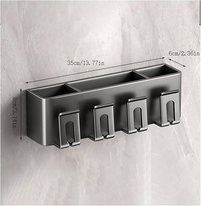 Toothbrush Rack Multifunctional black toothbrush holder removable and washable storage rack without punching wall-mounted toothbrush holder Bathroom Toothbrush Holder, S35cm