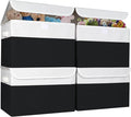 Bagnizer Large 22 Quart Linen Fabric Foldable Storage Bin Cube Organizer Basket with Flip-Top Lid & Handles, Clothes Blanket Box for Home, Office, Closet, Black & White, 4 Pack 14.6 x 9.5 x 9.5