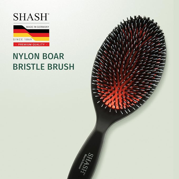 Since 1869 Hand Made In Germany - Nylon and 100% First Cut Boar Bristle Brush Suitable For Normal to Thick Hair - Gently Detangles, No Pulling or Split Ends - Softens Improves Texture, (Large)
