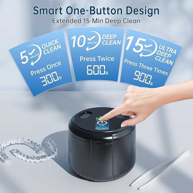 45kHz Ultrasonic Retainer Cleaner Machine, Dental Cleaning Pod with Digital Timer for Denture, Mouth Guard, Invisalign, Aligner, Night Guard, Braces, Toothbrush, Jewelry, 200ML Tank (Black)