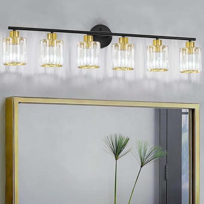 Crystal Bathroom Light Fixtures,Bathroom Lighting Fixtures Over Mirror, Modern 6-Light Brushed Nickel Vanity Lights for Mirror, Restroom,Kitchen(Ceramic E26 Socket,Bulbs Not Include)