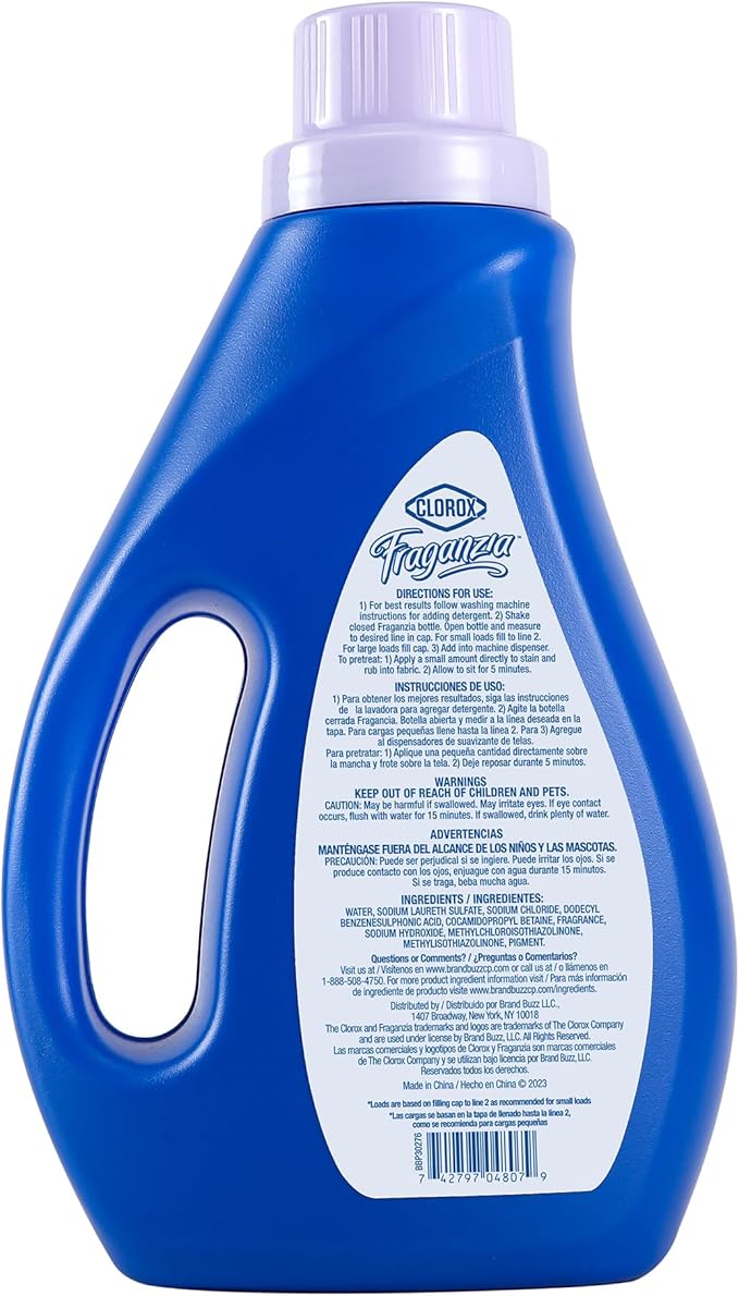 Clorox Fraganzia Liquid Laundry Detergent, Lavender with Eucalyptus Scent - HE Compatible for All Front and Top Load Washing Machines, Long-Lasting Fragrance, 26 Loads, 40 Fl Oz