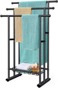 Kayfia 40" H Free Standing Towel Rack, 3 Tier Alloy Steel Stand with Basket, Blanket Drying and Display Rack for Oversized Bath Towels Bathroom Accessories, Next to Tub or Shower
