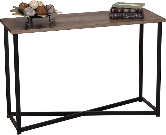 Household Essentials Ashwood Grain Console Table with Black Iron Base