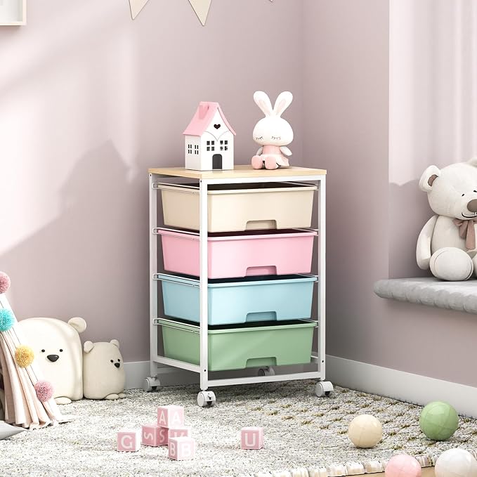 Utility Cart with 4 Drawers,Rolling Storage Cart with Drawers,Storage Rolling Drawer Cart,Rainbow