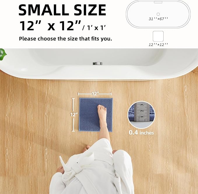 TYUU Small Bathroom Rugs Non Slip Washable Bath Rugs Super Absorbent Bathroom Rug Thin Quick Dry Low Pile Bath Mats, Denim Blue 12"x12"