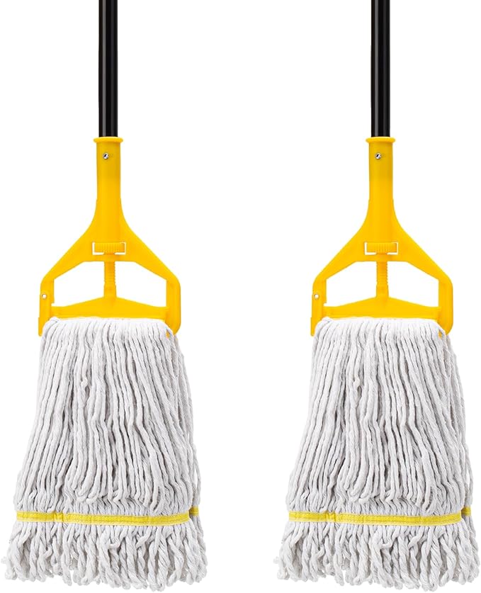 KeFanta 2 Pack Commercial Mop Heavy Duty,60 inch Long Handle Industrial Looped-End String Cotton Wet Mops for Home,Garage,Kitchen, Office, Workshop, Warehouse Floor Cleaning