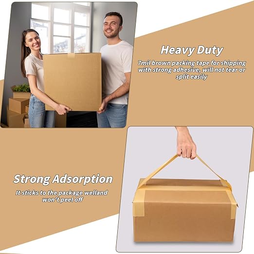 Oleitodh 16 Pack Brown Paper Packing Tape, Kraft Paper Tape Bulk 2" x 55 Yardx 7 mil Gummed Tape for Marking, Sealing Box, Masking, Shipping, Strong Adhesive Easy-to-Tear Waterproof Tape
