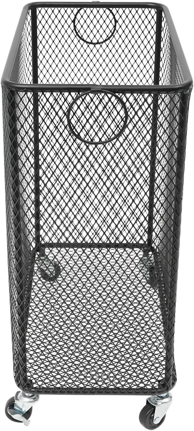Laundry Hamper with Wheels, Rolling Laundry Basket Cart, Rectangular Metal Mesh Clothes Hamper with Metal Pull Handle for Laundry Room and Bedroom(Black, 16.9" x 9" x 17.7")