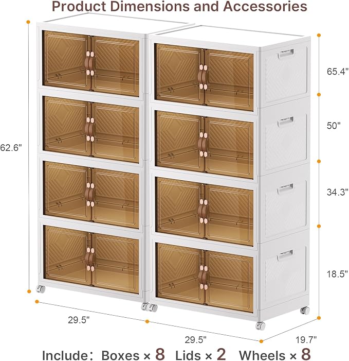 Stackable Storage Bins, 1440QT Collapsible Drawers with 2 Lids | Large Capacity, Magnetic Door, Stack Lock, Rolling Wheels, Foldable Design, Organizers and Storage for Bedroom Dorm Garage
