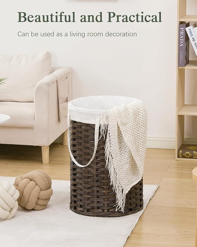 SETVSON Laundry Hamper Laundry Basket Round 19.0 Gal (72 L) Handwoven Rattan Hamper, Large Wicker Laundry Hamper with Removable Laundry Bag Handles 2 Mesh Bags for Bathroom Living Room Brown (No Lid)