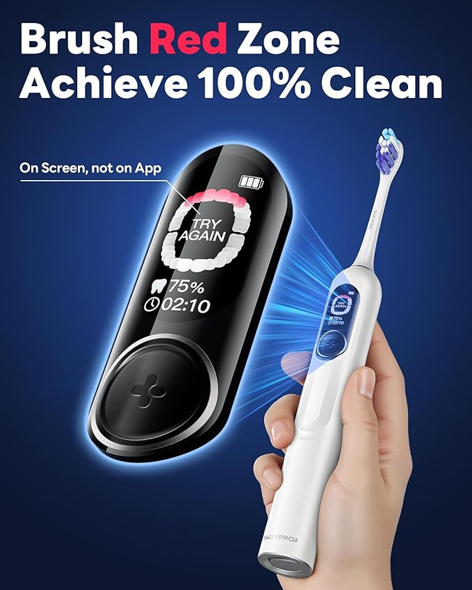 SAKYPRORAL AI Electric Toothbrush with Smart Display for Adults Kids | 150-Day Rechargeable Toothbrush, Real-Time Map |3-Min Timer, Travel Case | Teens Sonic Toothbrush Gift (G5S White)