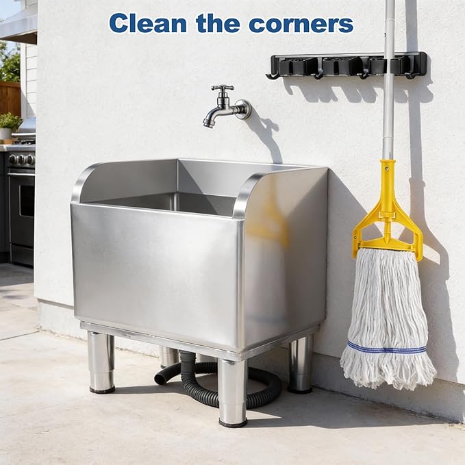 17 3/4in Stainless Steel Floor Mop Sink with Detachable Mop | Suitable for Laundry Rooms, Restaurants, Garages, Balconies, and Other Commercial Settings (17.7"L x 15.5"W x 21.9"H)