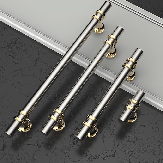 Asidrama 10 Pack 6.3 Inch(160mm) Gold and Brushed Satin Nickel Kitchen Cabinet Handles, Cabinet Pulls Kitchen Cabinet Hardware Cupboard Handles Drawer Pulls 4451