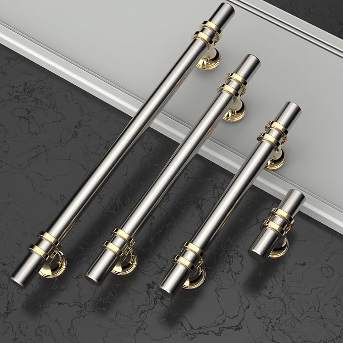 Asidrama 10 Pack 7 Inch(177mm) Gold and Brushed Satin Nickel Kitchen Cabinet Handles, Cabinet Pulls Kitchen Cabinet Hardware Cupboard Handles Drawer Pulls