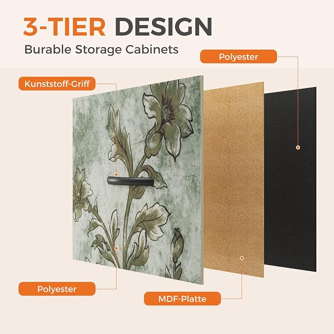 Sweetcrispy 7 Drawer Dresser, Fabric Storage Tower Organizer for Bedroom, Closet, Hallway, Entryway, Tall Chest of Drawers with Steel Frame, Wood Top, Large Storage, Floral Painted