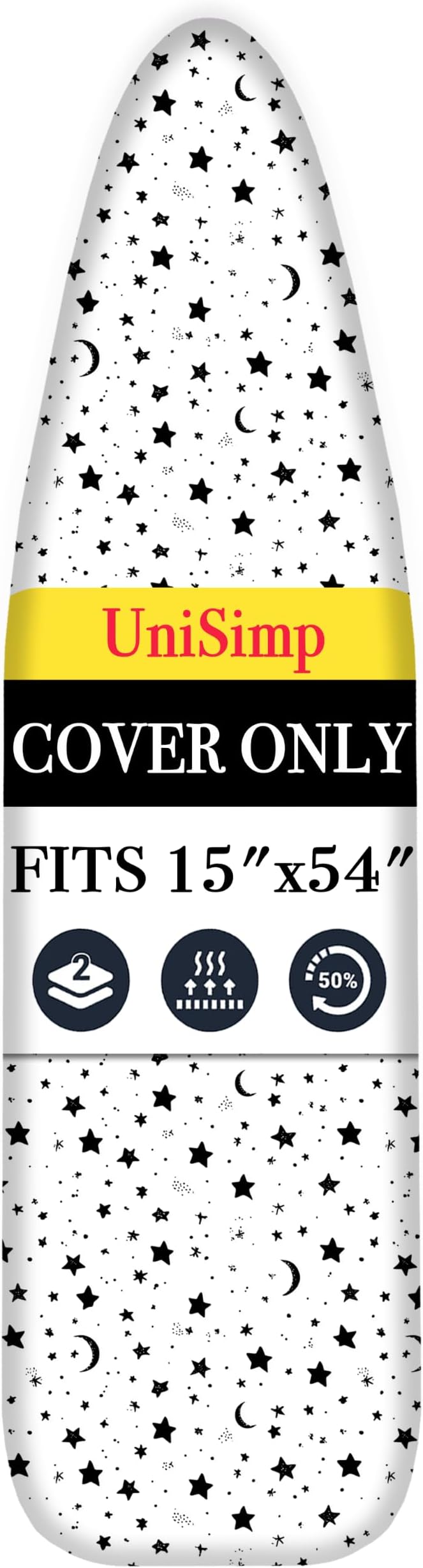 UniSimp Ironing Board Cover and Pad 15"x54" Extra Thick Natural Cotton, Scorch and Stain Resistant Padding, Standard Size Iron Board Cover with Fasteners Heavy Duty Elastic Edge, Heatproof Nightfall
