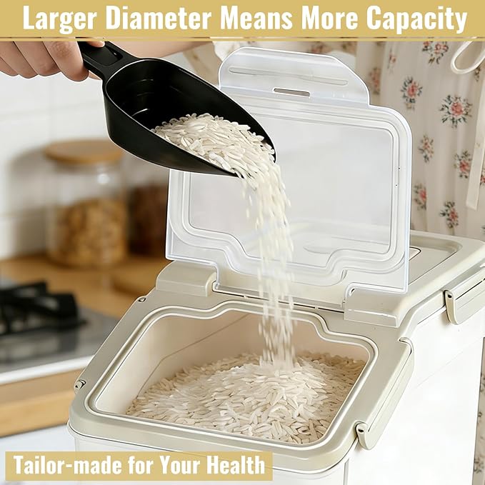 2 Pack Rice Container 50 lbs Large Bulk Flour Sugar Storage Holdhouse Plastic Grain Cereal Dry Goods Bin with Spoon and Measuring Cup for Kitchen Pantry Organization - Grey
