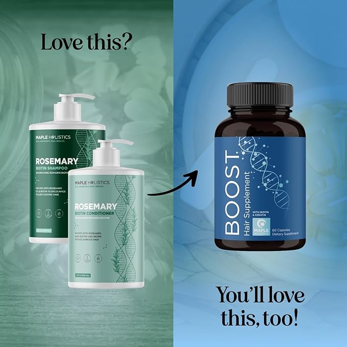 Volumizing Biotin Shampoo and Conditioner Set - Rosemary Shampoo and Conditioner for Thinning Hair Care with Tea Tree & Coconut Oil - Color Safe - Paraben Silicone & Sulfate Free (32 Fl Oz Each)