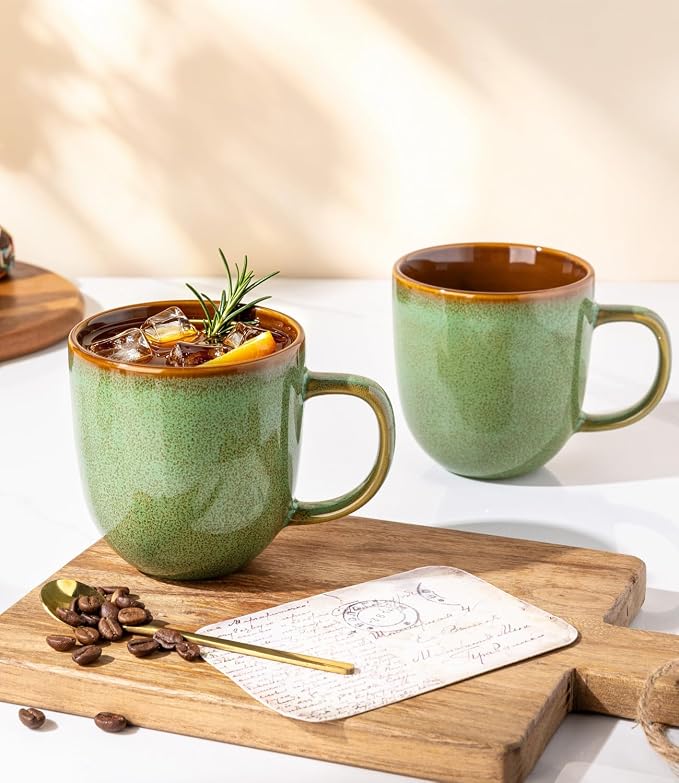 LERATIO Ceramic Coffee Mugs Set of 6,12oz Handmade Coffee Mugs Set | Large Handle for Cappuccino/Latte/Tea/Hot Cocoa,Oven &Dishwasher & Microwave Safe-Sage Meadow Green
