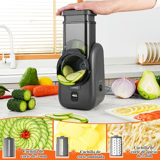 Electric Cheese Grater Rotary Slicer-One-Touch Control Vegetable Slicer, Nuts Grinder Cheese Shredder for Home Kitchen Use, 6 Replaceable Stainless Steel Blades(Black)