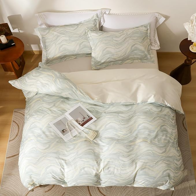 OAITE Duvet Cover Set Queen Size Floral Pattern Ultra Soft 100% Cotton Duvet Cover Sets 3-PC, Breathable Duvet Cover with Zipper Closure & Corner Ties