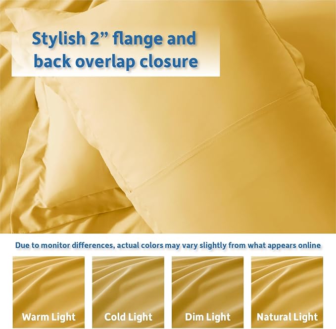 Nestl Yellow Duvet Cover Queen Size - Soft Double Brushed Queen Duvet Cover Set, 3 Piece, with Button Closure, 1 Duvet Cover 90x90 inches and 2 Pillow Shams