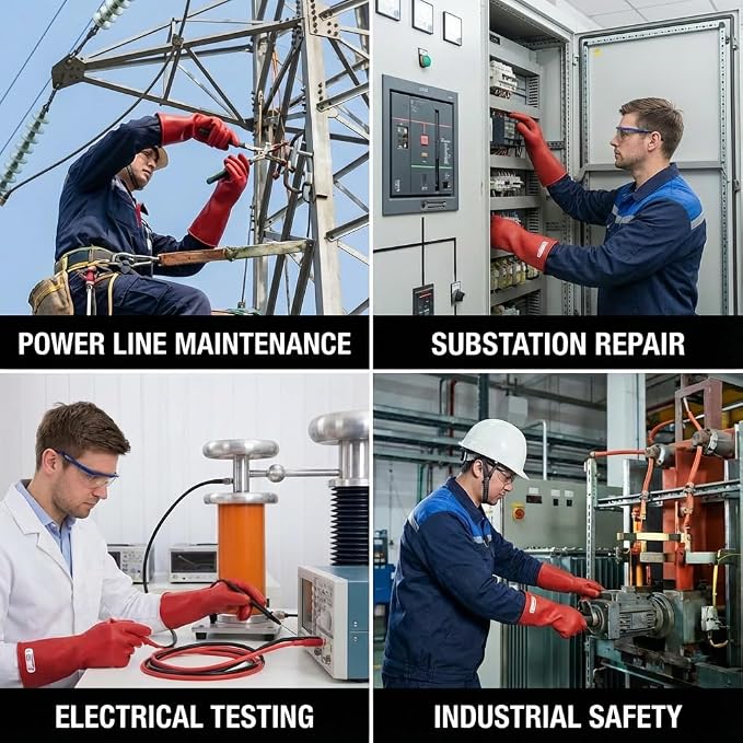 Electrical Insulated Gloves - 5KV Tested Rubber Safety Work Gloves for Electrician, Hybrid EV Car Repair & HVAC - Class 0 Level Protection (Max Use 1000V), Red