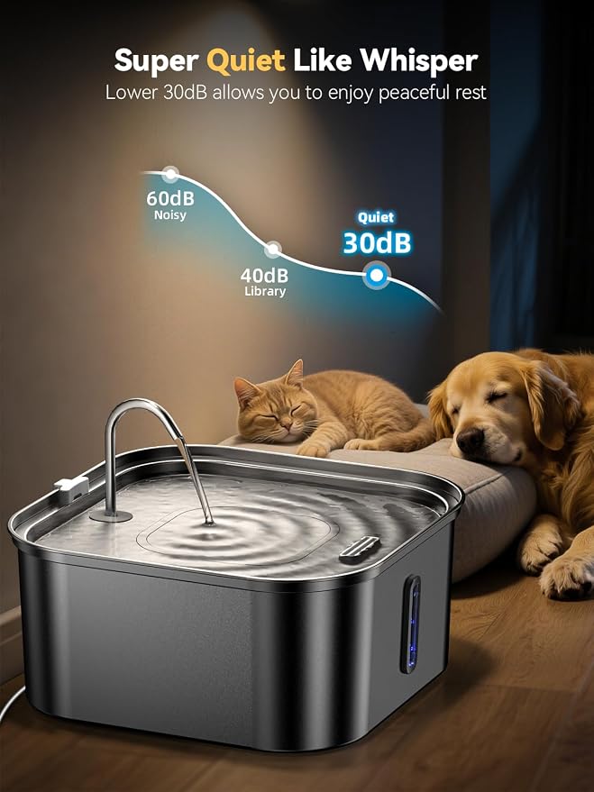 Large Dog Water Fountain 14L/3.7Gal, Stainless Steel Pet Fountain for Large Dogs and Multi-Pets Families, Visible Window & Extra Wide Drinking Area, Enlarges Capacity & Saves Space (with 7pcs Filters)