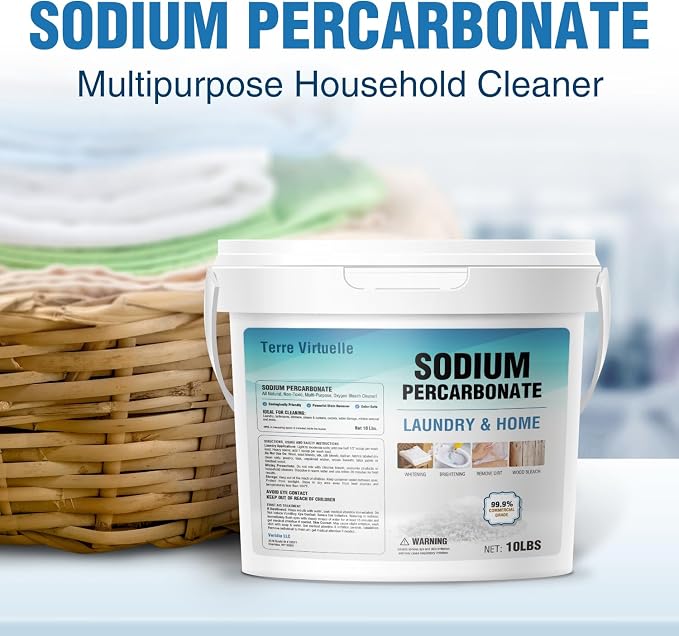 Sodium Percarbonate – Oxygen Bleach Powder & Laundry Booster – Multi-Purpose Cleaner for Stain Removal, Whitening, Deodorizing – Chlorine-Free (10LB)