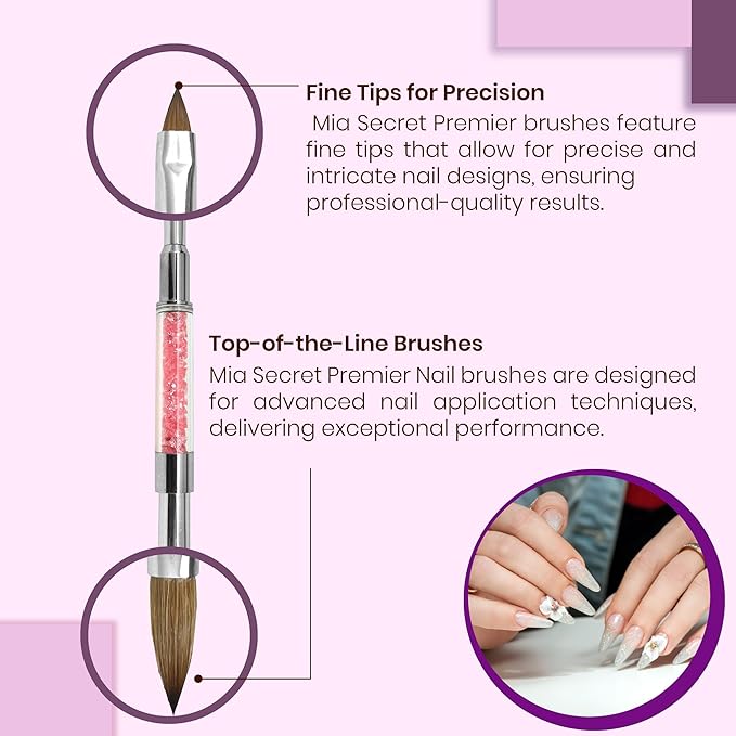 Mia Secret PREMIER NAIL BRUSHES 100% Kolinsky Hair MADE IN USA Prenium Nail Art Brushes (Pink, 10 OR/-2 OR)