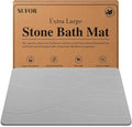 32"x20" Stone Bath Mat, Diatomaceous Earth Shower Mat, Non-Slip Super Absorbent Quick Drying Bathroom Floor Mat, Natural, Easy to Clean (Cloudy Gray)