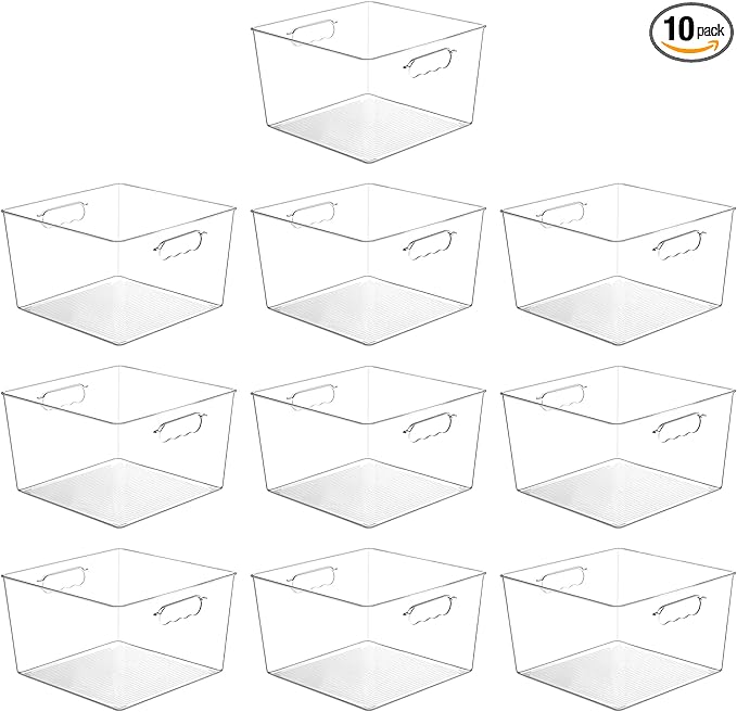 Vtopmart 10 Pack Extra Large Clear Plastic Storage Bins,11x11 Cube Acrylic Organizer Square Containers with Handle for Pantry,Closet,LaundryRoom,Kitchen,Bathroom,UnderSink Organization