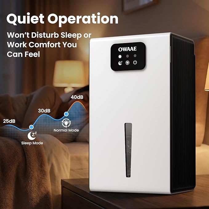 Dehumidifier, 1000 sq.ft Quiet Dehumidifiers for Home Bedroom Bathroom Basement with 95oz Water Tank, Sleep Mode, Auto Shut-Off 7 Colors LED Light, White