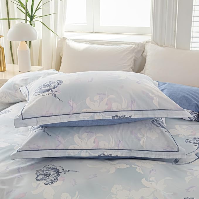 OAITE Duvet Cover Set Queen Size Floral Pattern 500 Thread Count Ultra Soft 100% Cotton Duvet Cover Sets 3-PC, Breathable Duvet Cover with Zipper Closure & Corner Ties