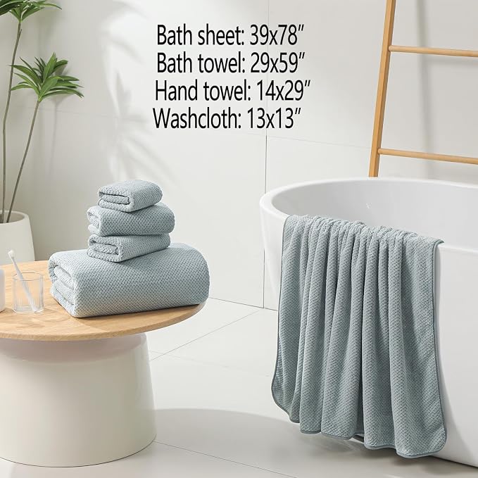 YTYC 39x78 Bath Sheets,Towels for Bathroom,Grey,2-Pieces | Extra Large Bath Towels, Super Soft,Highly absorbent,Hanging Loop,Quick Drying,Light Weight,80% Polyester