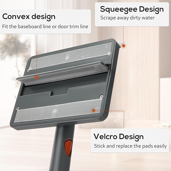 Wall & Base Board Cleaner Tool with 360°Rotating Mop Head, 180°Folding Design for Effortless Baseboards/Ceilings/Wall Cleaning - Adjustable Long Handle Multi-Surface Scrubber & Duster