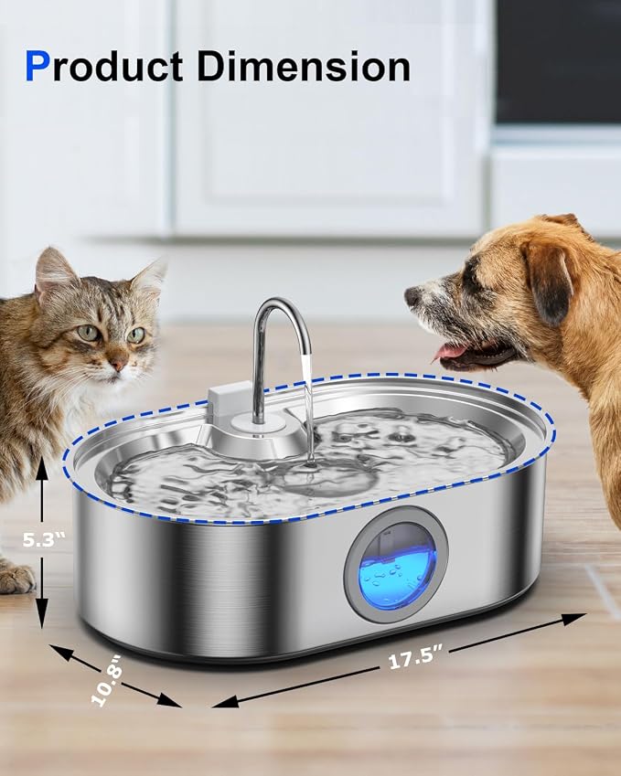 3.4Gal Dog Water Fountain for Large Dogs, 13L Stainless Steel Large Pet Fountain with Deeper & Wider Drinking Area, Automatic Dog Water Bowl Dispenser with Water Window (with 7 Filters)