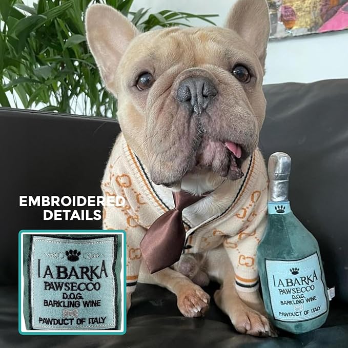 Haute Diggity Dog LaBarka Pawsecco, Plush Designer Dog Toys with Interactive Squeaker, Stimulating Pet Enrichment, Machine-Washable & Safe Materials for All Breeds, One Size