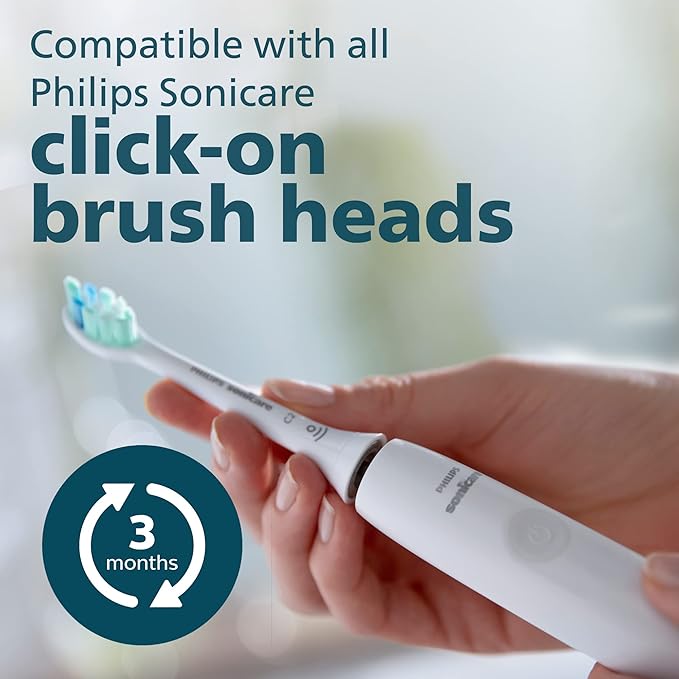 Philips Sonicare 4100 Electric Rechargeable Power Toothbrush, White, with Genuine Philips Sonicare Optimal Plaque Control Replacement Toothbrush Heads, White, 3 Pack