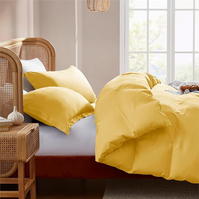Nestl Yellow Duvet Cover Queen Size - Soft Double Brushed Queen Duvet Cover Set, 3 Piece, with Button Closure, 1 Duvet Cover 90x90 inches and 2 Pillow Shams