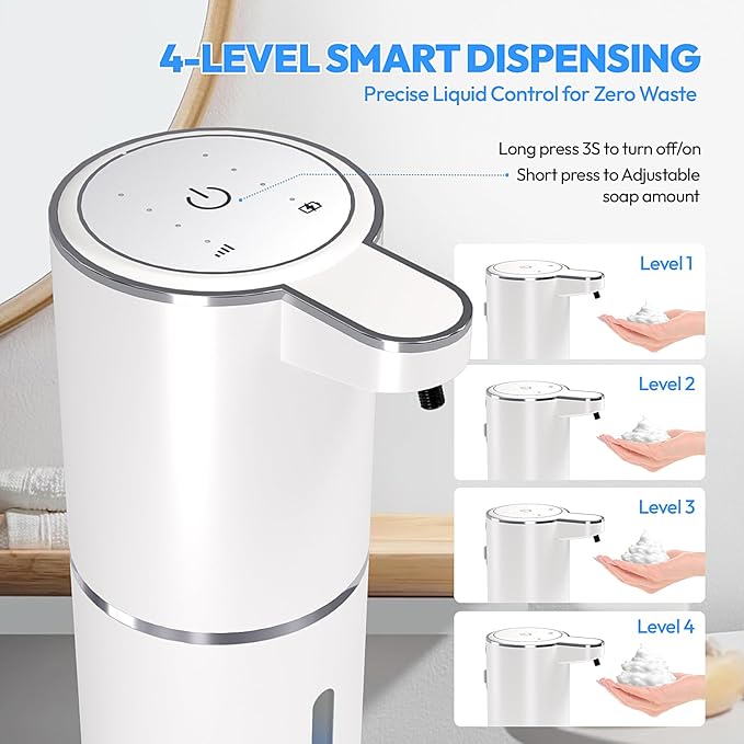 2 Pack Automatic Foaming Soap Dispenser,Touchless Foam Soap Dispenser,12.8oz Rechargeable Wall Mounted Smart for Bathroom and Kitchen Dish Soap,Easy for Toddlers(White)