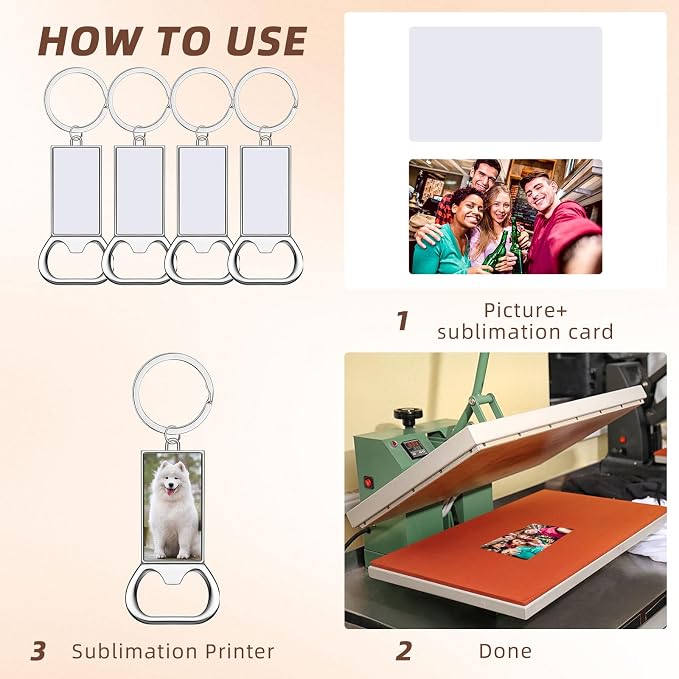 60 Pcs Sublimation Blanks Keychains Metal Bottle Opener Keychains Transfer Sublimation Key Rings for Photos (4.09 x 1.42 Inches)