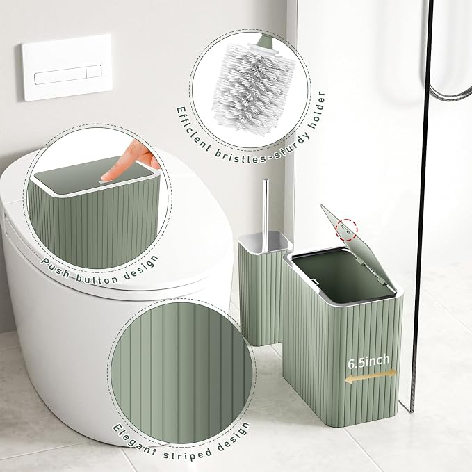 Bathroom Accessory Set - Sage Green Bathroom Set, 12PC Bathroom Accessories Set, Mini Trash Can, Toilet Brush, Trash Can & Soap Dispenser