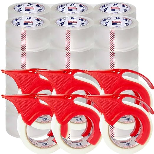 P PERFECTAPE Heavy Duty Packing Tape 36 Rolls with 6 Dispensers, Total 1980Y, Clear, 2.7 mil, 1.88 inch x 55 Yards, Ultra Strong, Refill for Packaging and Shipping | Total 1980Y, Clear, 2.7 mil, Ultra Strong, Refill for Packaging and Shipping