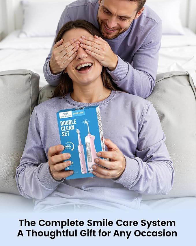 JTF Electric Toothbrush & Water Flosser Combo, 2-1 Portable Oral Clean Kit | Effective Yet Gentle Brushing & Flossing, Multiple Modes for Braces & Sensitive Teeth Care, Cordless for Home Travel, Pink