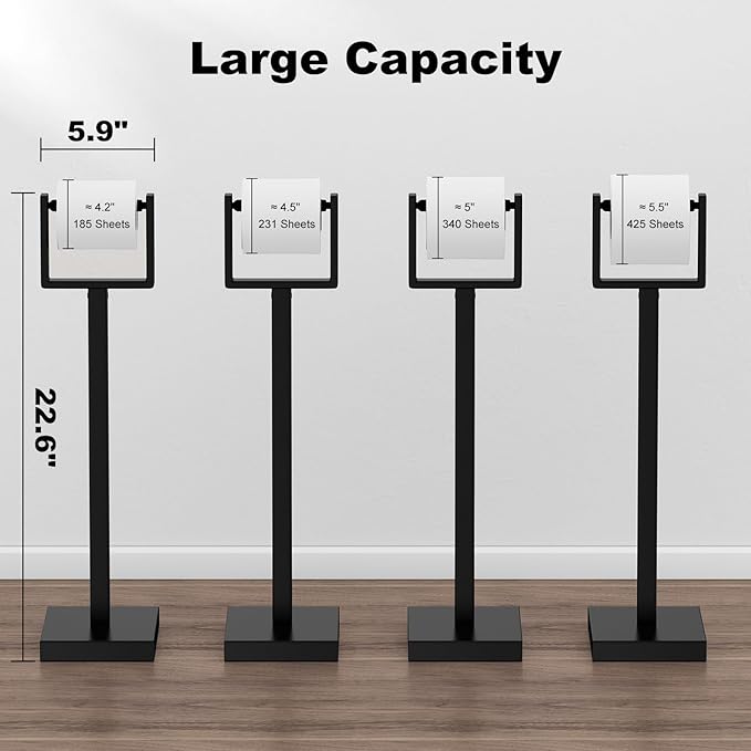 Black Toilet Paper Holder Stand，Stainless Steel Toilet Paper Holder Free Standing，Stable Weighted Base Floor Tissue Roll Holder for Bathroom，Modern Pivoting Toilet Paper Stand